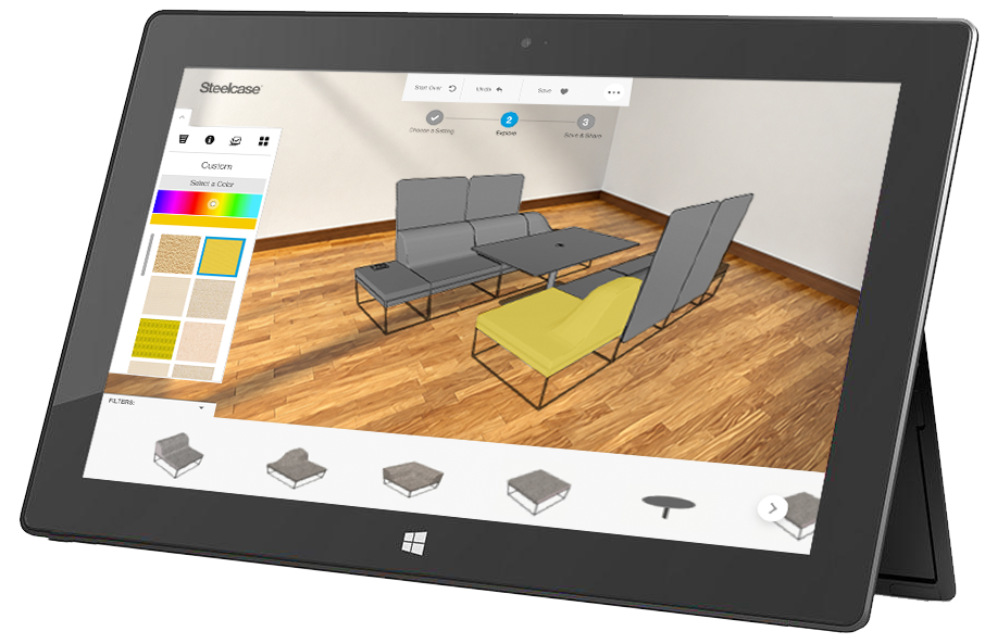 Steelcase Umami augmented reality configurator on a Microsoft Surface